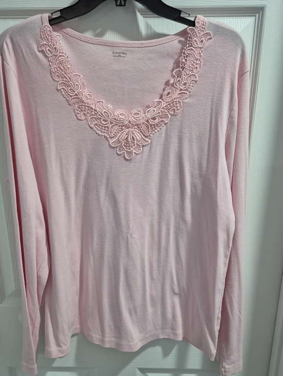 St. John's Bay Tops - St. John's Bay XL Light Pink Long Sleeve Top with Lace V-Neck